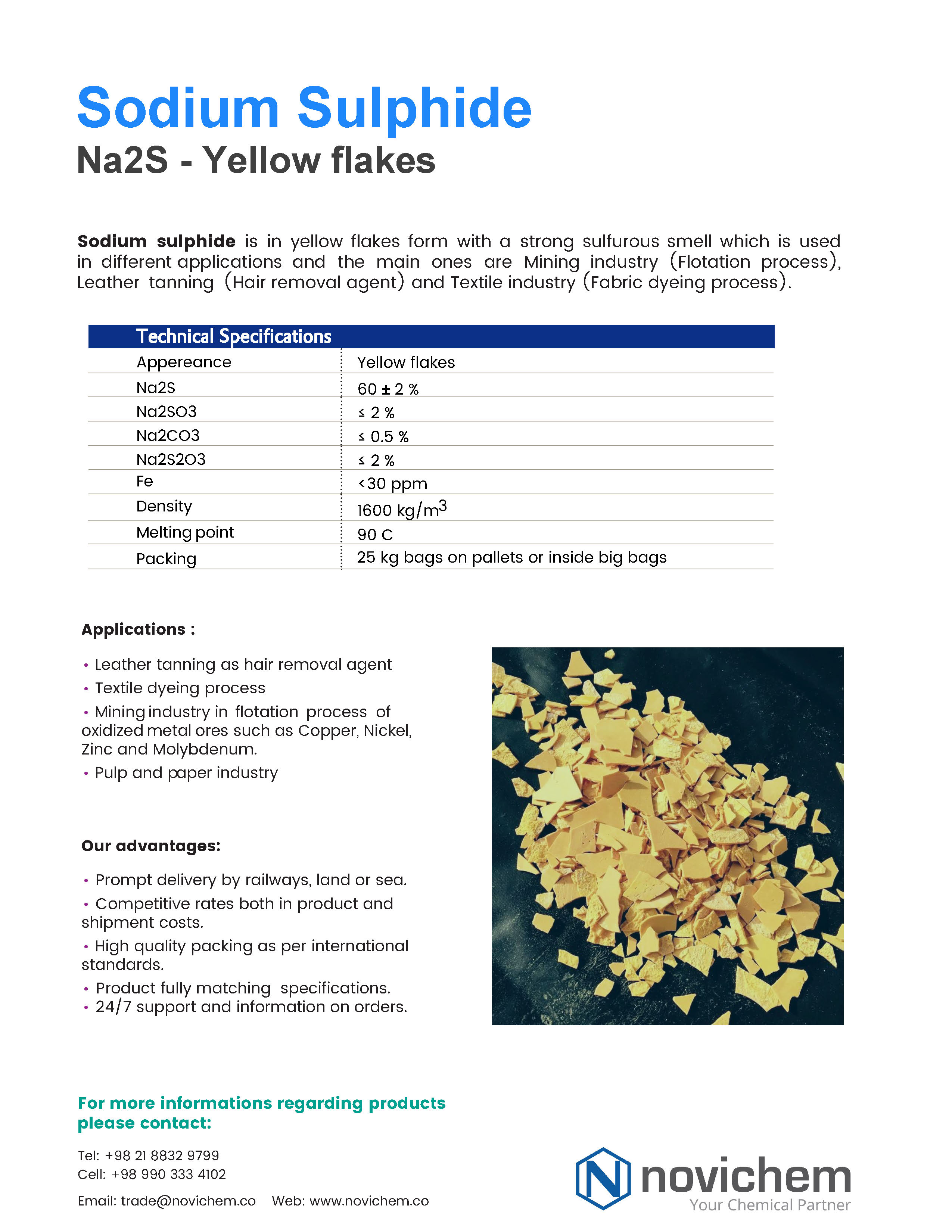 Sodium Sulphide (Yellow flakes) - Iran