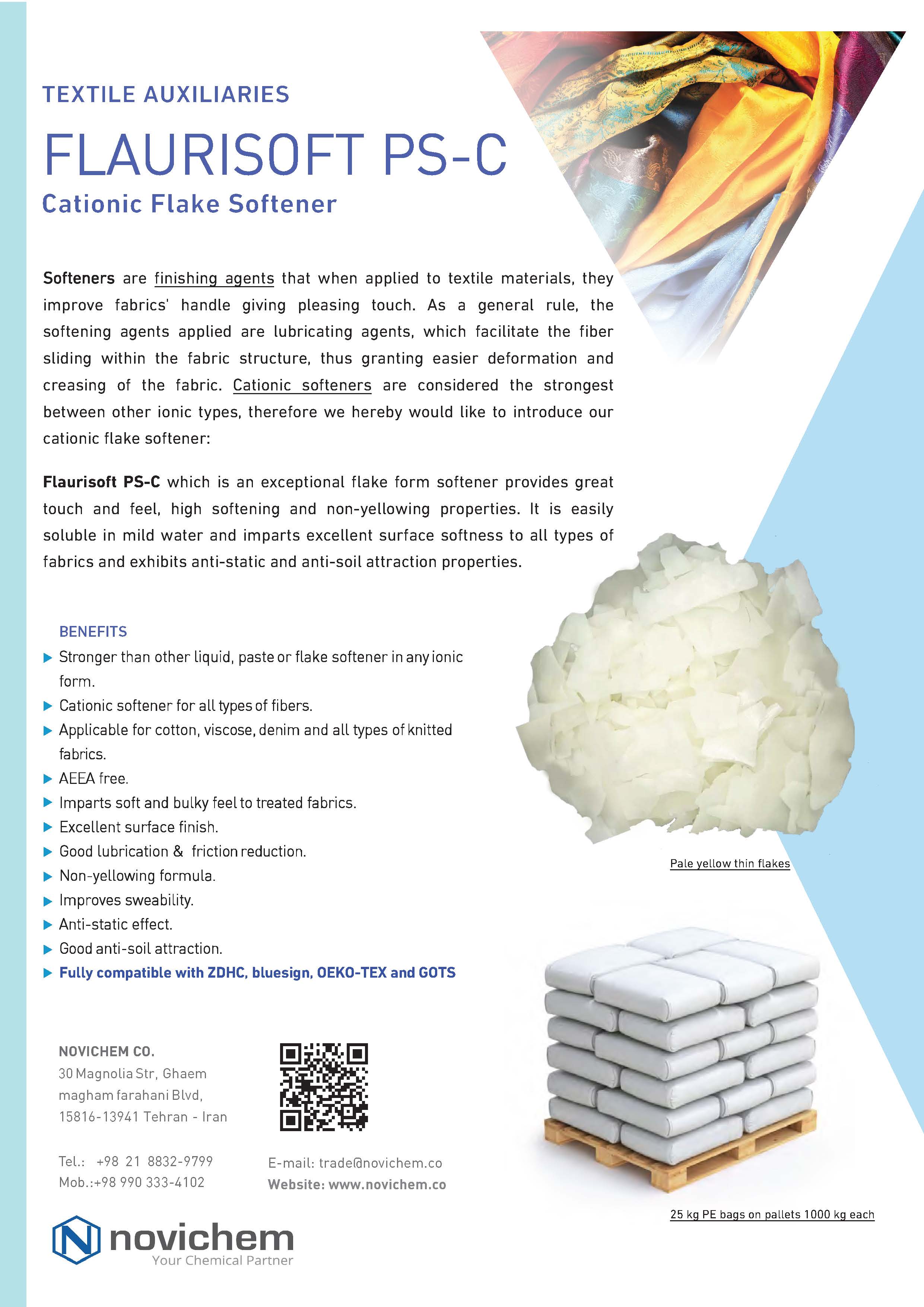 Cationic flake softener from Novichem Co. Iran